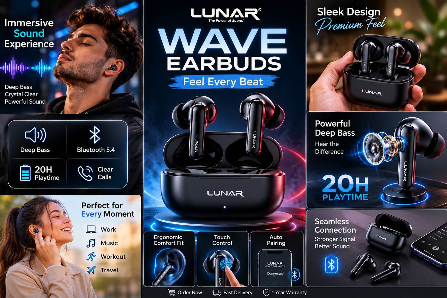 Lunar Wave Wireless Earbuds