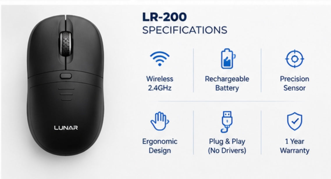 LUNAR LR-200 Dual Mode Wireless Rechargeable Bluetooth Mouse