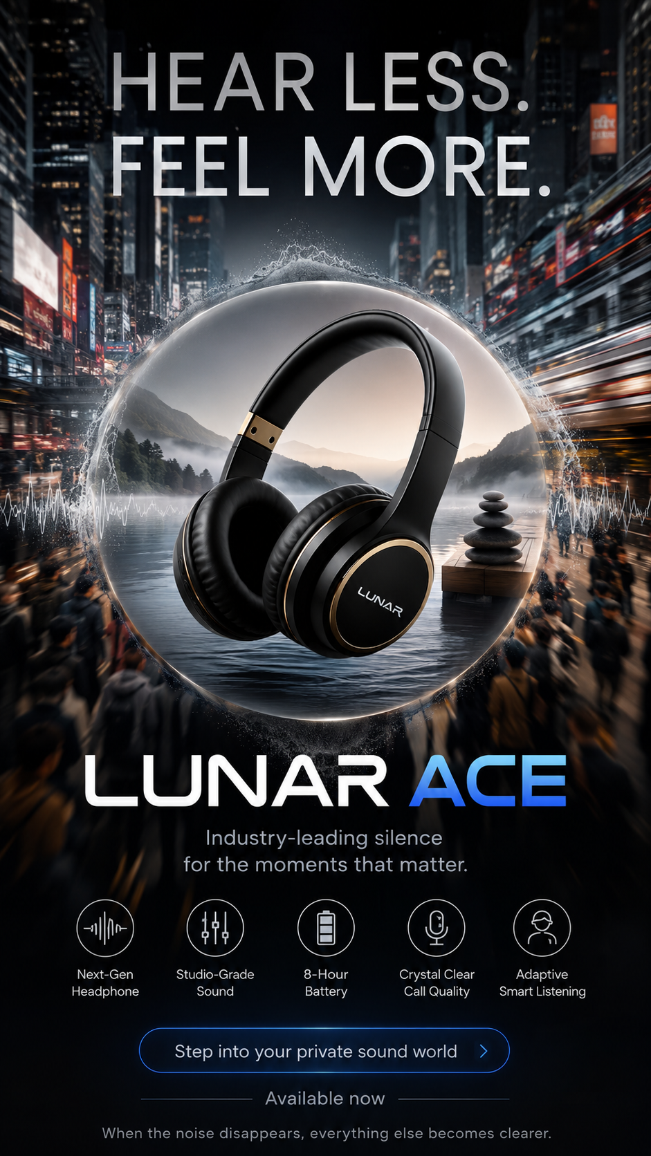 Lunar Ace Wireless Bluetooth Rechargeable Headphone with Mic for calling - Headset for Mobile and PC Users