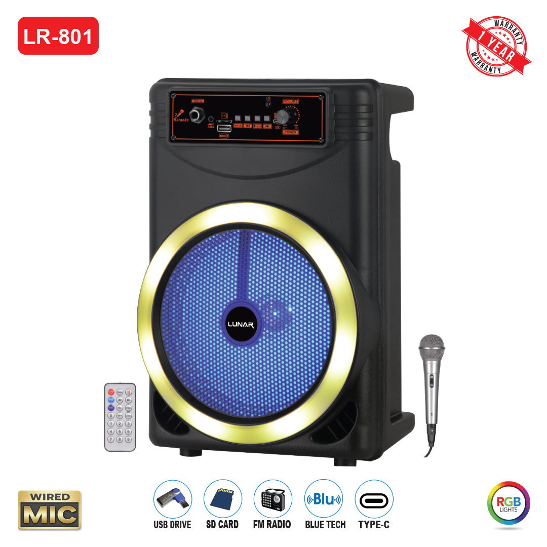 LR-801 Portable Trolley Bluetooth Speaker with FM Radio, USB & SD Card Support