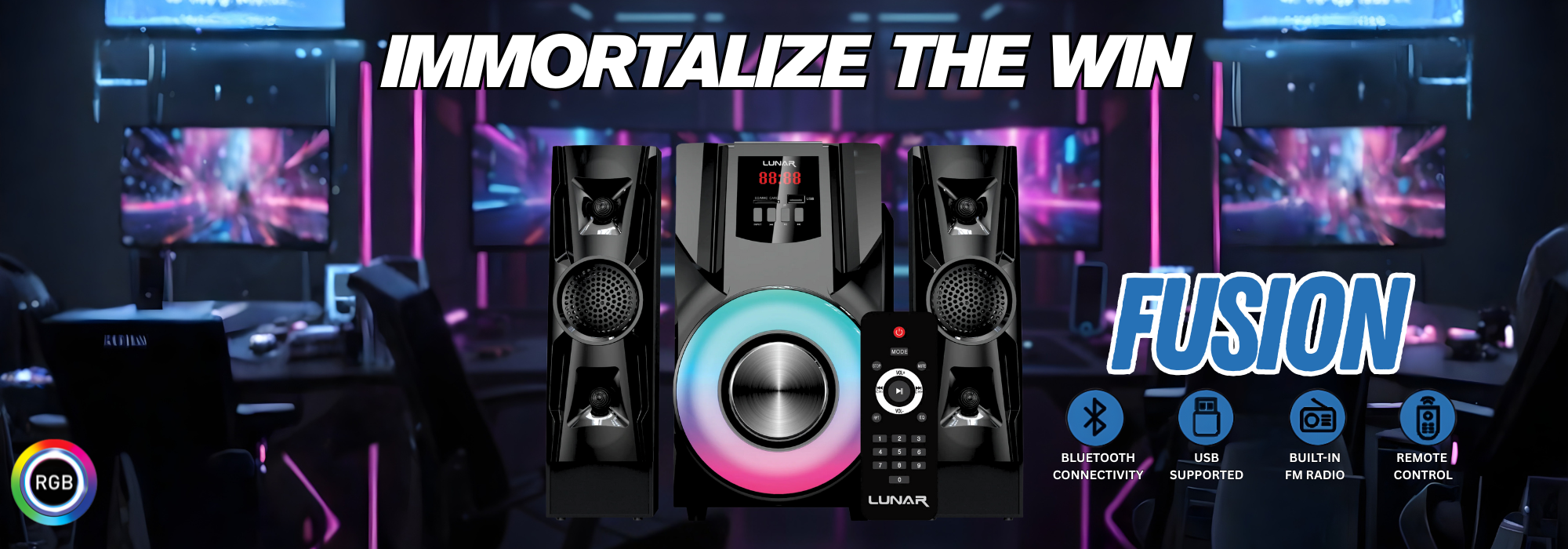 LUNAR - FUSION - 2.1 Speaker System With Bluetooth, USB & Remote Control