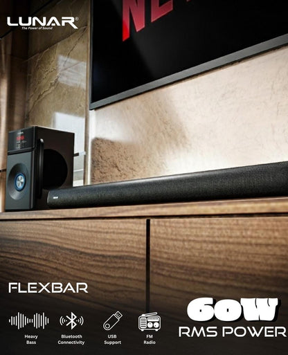 LUNAR - FLEX BAR - 2.1 Speaker System With Bluetooth, USB & Remote Control