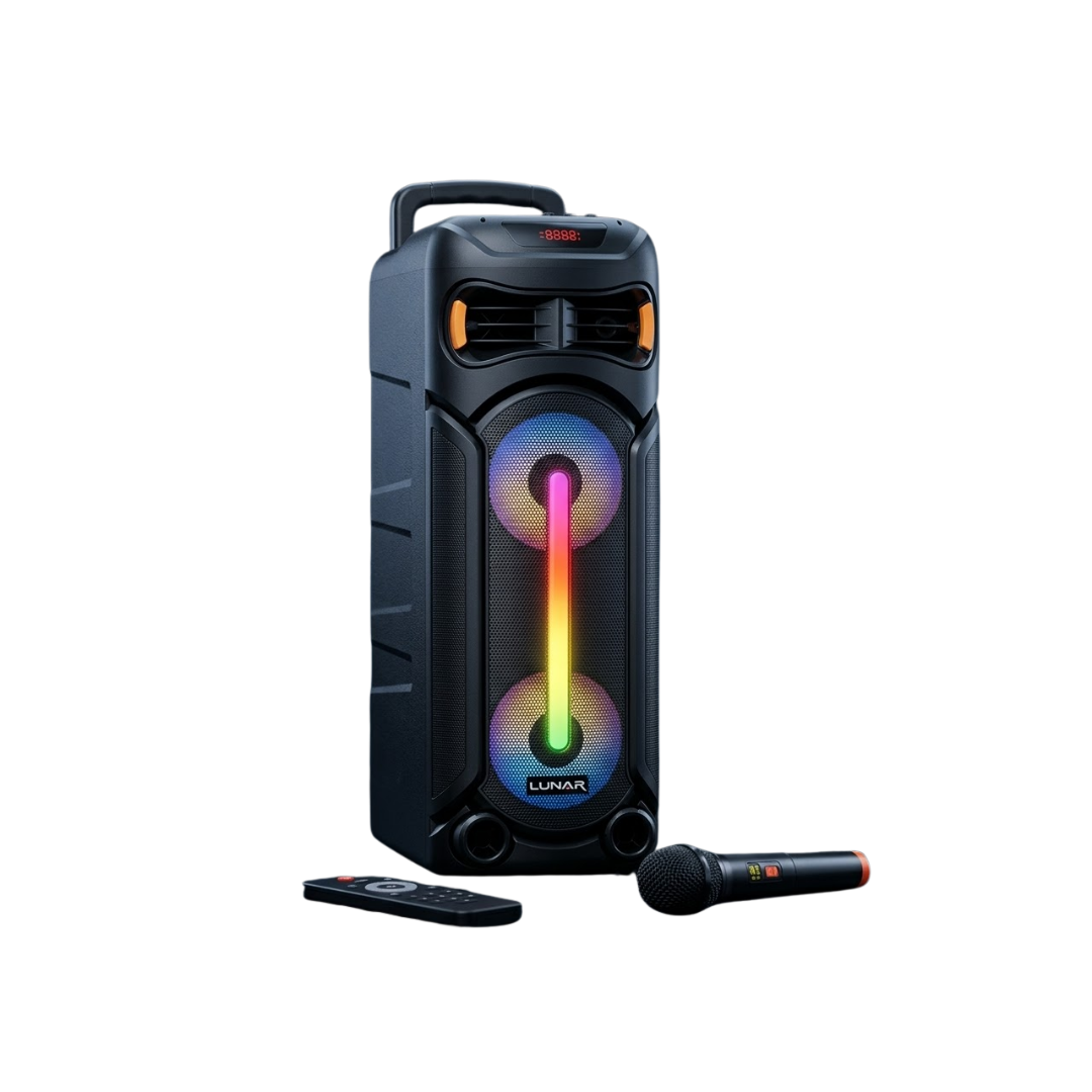LR-8801 Portable Trolley Bluetooth Speaker with Wireless Mic, FM Radio, USB, SD Card & RGB Lights