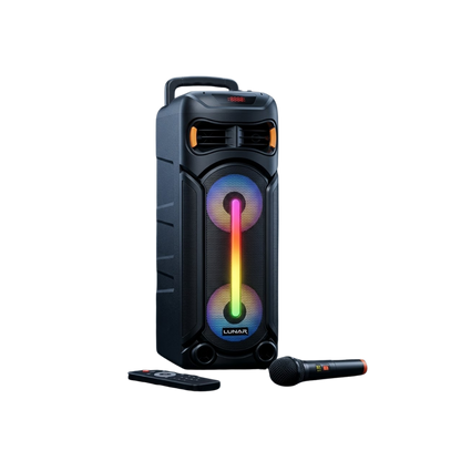 LR-8801 Portable Trolley Bluetooth Speaker with Wireless Mic, FM Radio, USB, SD Card & RGB Lights