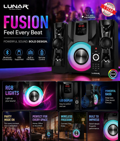 LUNAR - FUSION - 2.1 Speaker System With Bluetooth, USB & Remote Control