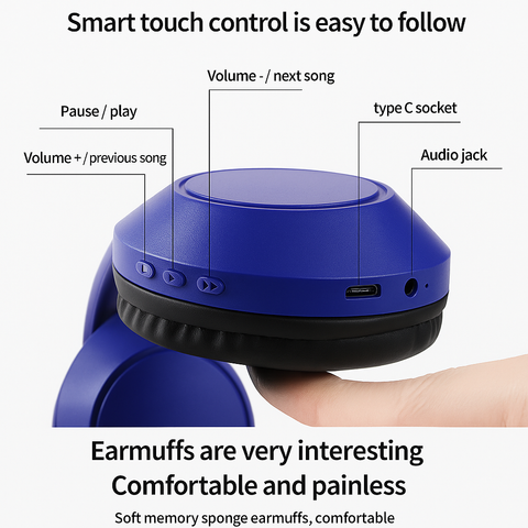 Lunar Auric - Wireless - Bluetooth - Rechargeable - Headphone with Mic for calling - Headset for Mobile and PC Users (Black)