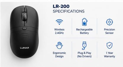 LUNAR LR-200 Dual Mode Wireless Rechargeable Bluetooth Mouse