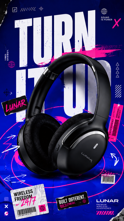 Lunar Vybe Wireless Bluetooth Headphones Over-Ear with Dynamic Sound, 10H Playtime & USB-C Charging