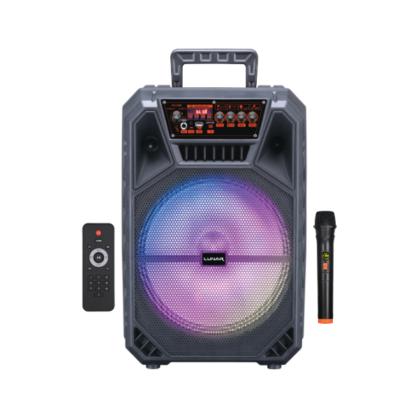 LR-1201 Portable Trolley Bluetooth Speaker with Wireless Mic, FM Radio, USB & RGB Lights