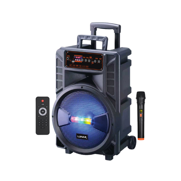 LR-1202 Portable Trolley Bluetooth Speaker with Wireless Mic, FM Radio, USB, SD Card & RGB Lights