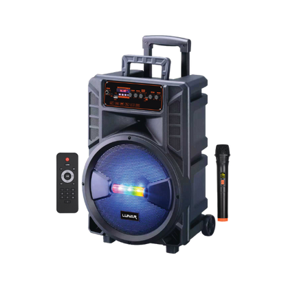 LR-1202 Portable Trolley Bluetooth Speaker with Wireless Mic, FM Radio, USB, SD Card & RGB Lights