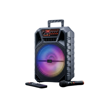 LR-1201 Portable Trolley Bluetooth Speaker with Wireless Mic, FM Radio, USB & RGB Lights