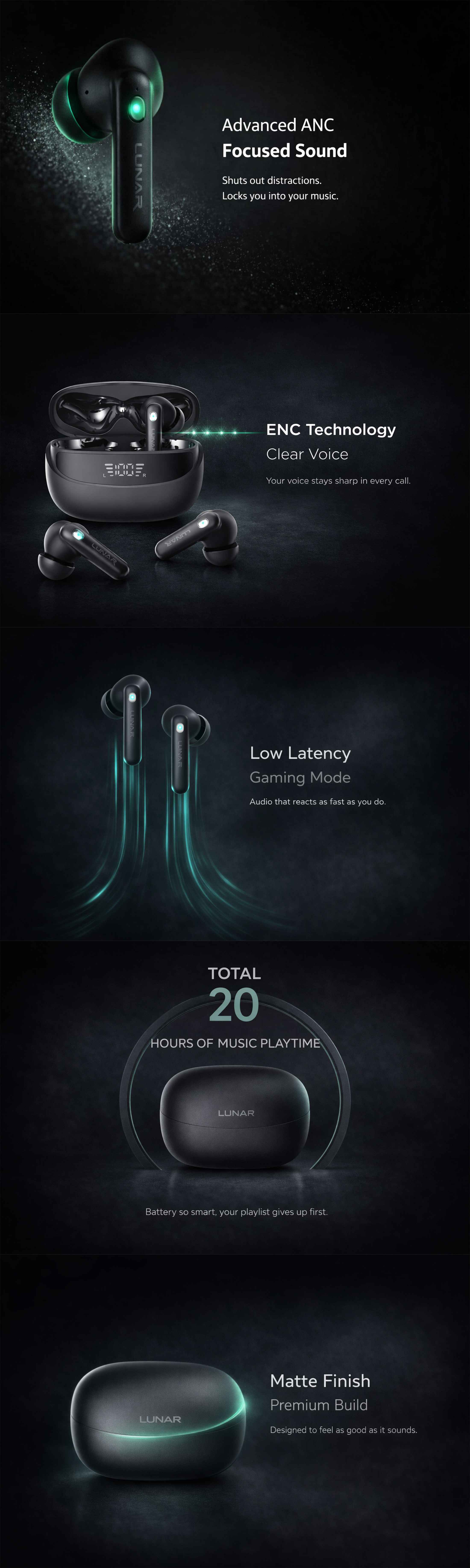 Lunar Aura Wireless Earbuds ANC + ENC
