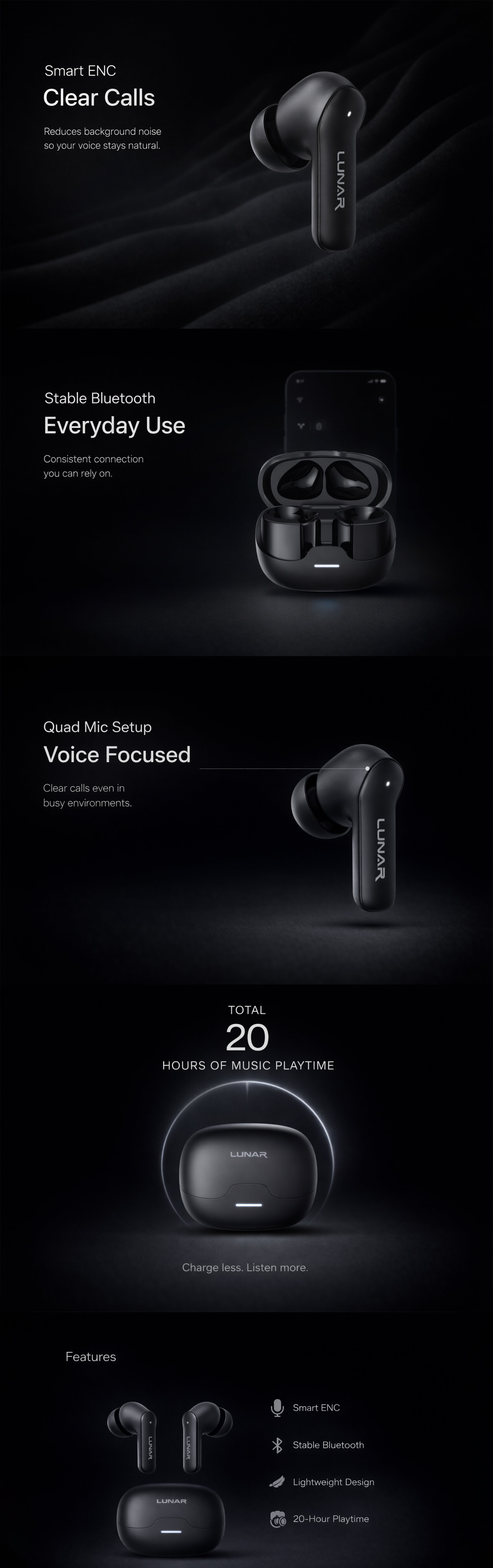 Lunar Nova Wireless Earbuds ANC + ENC