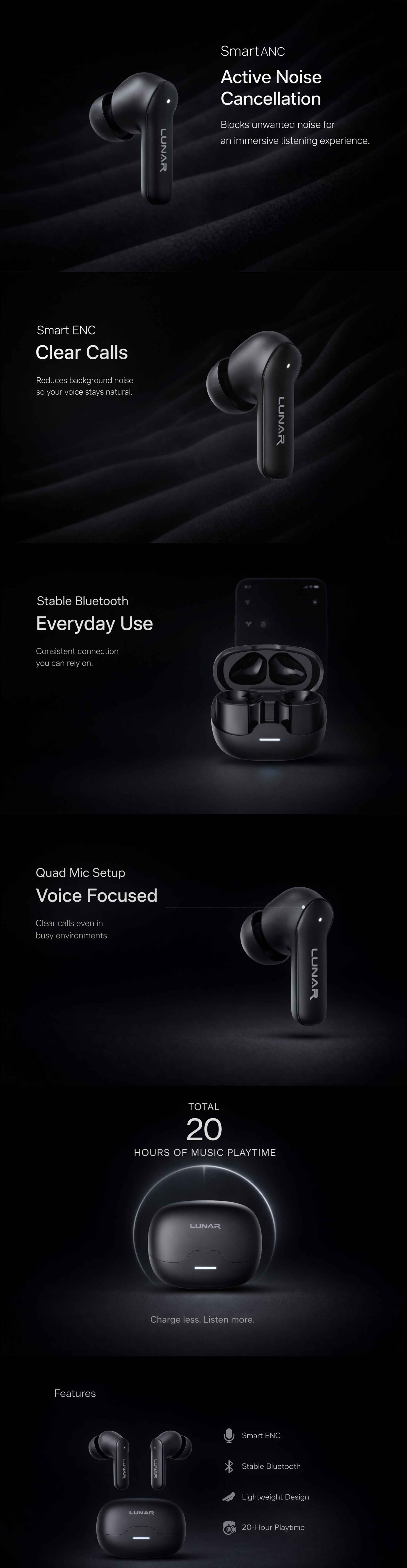Lunar Nova Wireless Earbuds ANC + ENC