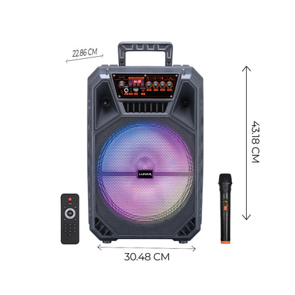 LR-1201 Portable Trolley Bluetooth Speaker with Wireless Mic, FM Radio, USB & RGB Lights