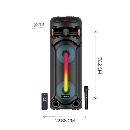 LR-8801 Portable Trolley Bluetooth Speaker with Wireless Mic, FM Radio, USB, SD Card & RGB Lights