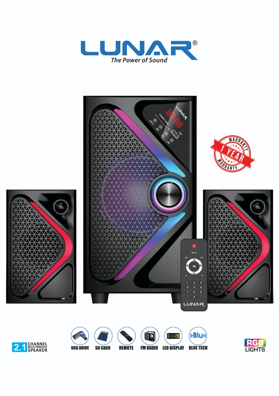 LUNAR - BLAST - 2.1 Speaker System  with Bluetooth, USB & Remote Control