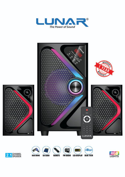 LUNAR - BLAST - 2.1 Speaker System  with Bluetooth, USB & Remote Control